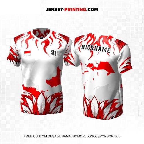 Jersey HUT RI 81 Kemerdekaan Indonesia 17 Agustus Putih Merah Motif Abstrak Bulu Peta 266