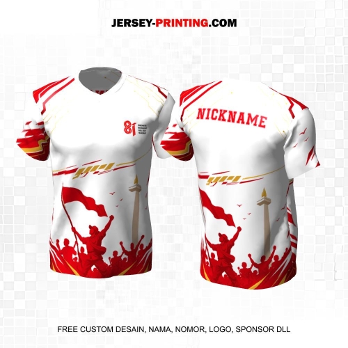 Jersey HUT RI 81 Kemerdekaan Indonesia 17 Agustus Putih Merah Motif Abstrak Monas Pahlawan 274