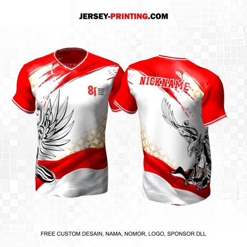 Jersey HUT RI 81 Kemerdekaan Indonesia 17 Agustus Putih Merah Motif Abstrak Batik Kawung Kibaran Bendera 264