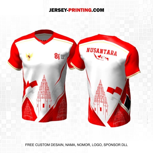 Jersey HUT RI 81 Kemerdekaan Indonesia 17 Agustus Putih Merah Motif Siluet Candi 309