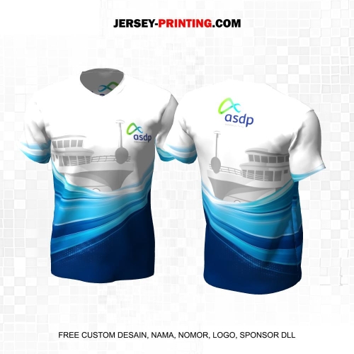 Jersey Instansi ASDP Indonesia BUMN Putih Biru Motif Abstrak 04