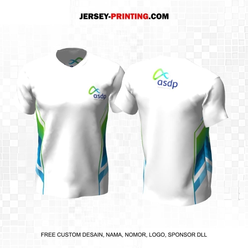 Jersey Instansi ASDP Indonesia BUMN Putih Biru Hijau Motif Abstrak 17
