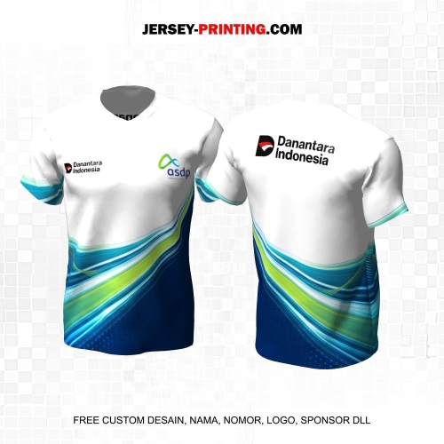 Jersey Instansi Danantara Indonesia ASDP BUMN Putih Biru Hijau Motif Abstrak Line 02