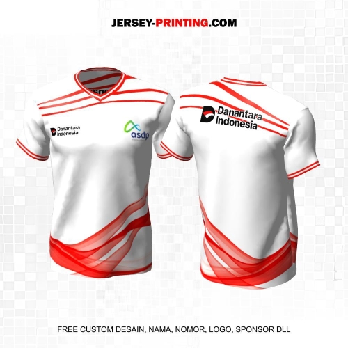 Jersey Instansi Danantara Indonesia ASDP BUMN Putih Merah Motif Gelombang 01