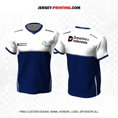 Jersey Instansi Danantara Indonesia ASDP BUMN Biru Putih Motif Garis 12