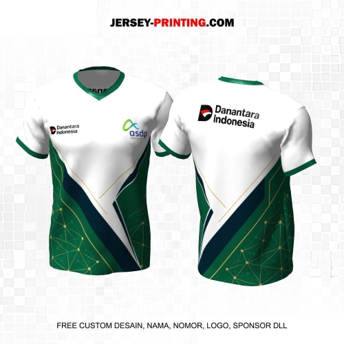 Jersey Instansi Danantara Indonesia ASDP BUMN Putih Hijau Motif Abstrak Triangle Dot 33