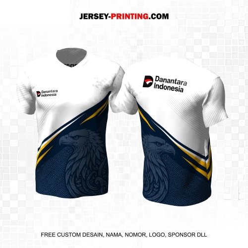 Jersey Instansi Danantara Indonesia BUMN Biru Putih Kuning Motif Garis Elang 25