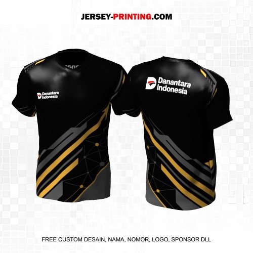 Jersey Instansi Danantara Indonesia BUMN Hitam Abu Gold Motif Abstrak 34