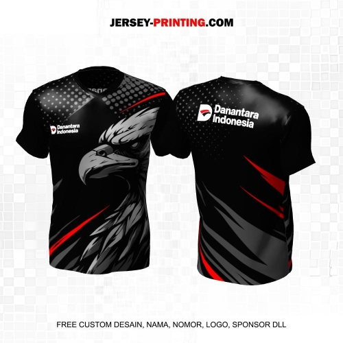 Jersey Instansi Danantara Indonesia BUMN Hitam Abu Merah Motif Abstrak Elang 26