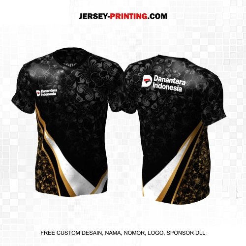 Jersey Instansi Danantara Indonesia BUMN Hitam Putih Gold Motif Batik Flower 27