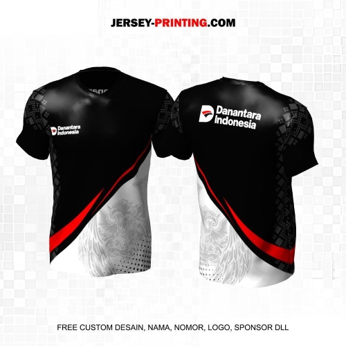 Jersey Instansi Danantara Indonesia BUMN Hitam Putih Merah Motif Geometris Garuda 21