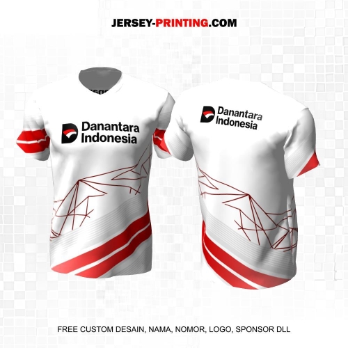 Jersey Instansi Danantara Indonesia BUMN Putih Abu Merah Motif Abstrak Garis 15