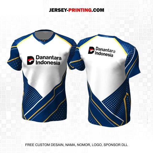 Jersey Instansi Danantara Indonesia BUMN Putih Biru Kuning Motif Abstrak Polkadot 31