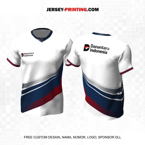 Jersey Instansi Danantara Indonesia BUMN Putih Biru Merah Motif Abstrak 08