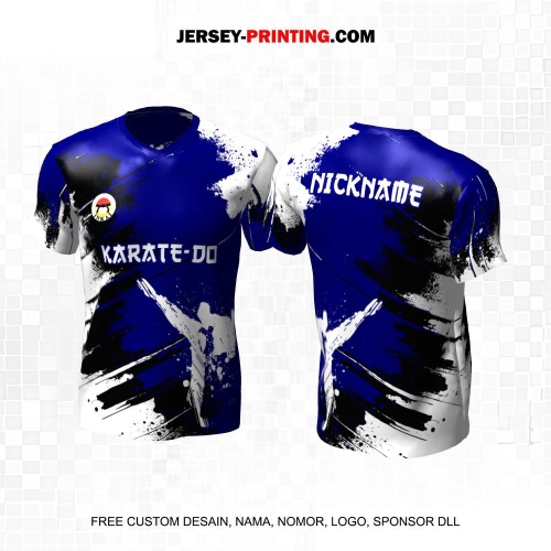 Jersey Karate Biru Hitam Putih Motif Brush Abstrak 325