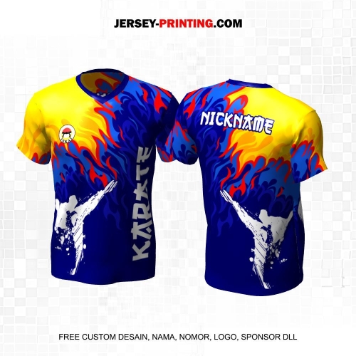 Jersey Karate Biru Kuning Motif Api 331