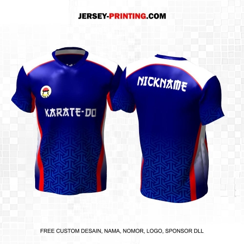Jersey Karate Biru Merah Putih Motif Geometris 329