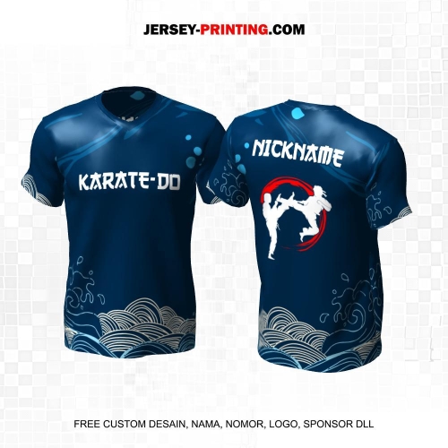 Jersey Karate Biru Motif Abstrak Ombak 270