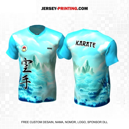 Jersey Karate Biru Motif Pemandangan Alam Gunung 267