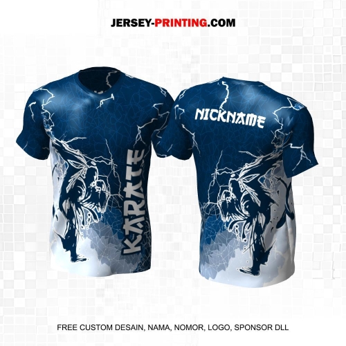 Jersey Karate Biru Putih Motif Abstrak Petir 259
