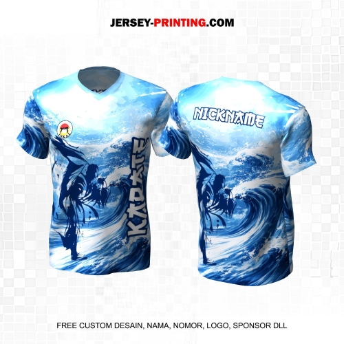 Jersey Karate Biru Putih Motif Air Ombak 316