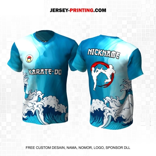 Jersey Karate Biru Putih Motif Ombak 265