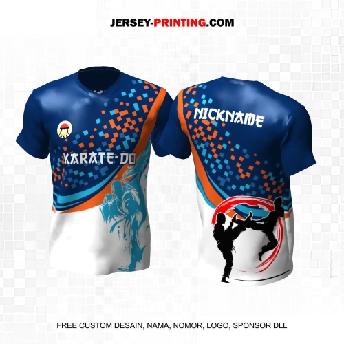 Jersey Karate Biru Putih Orange Motif Abstrak Square 323