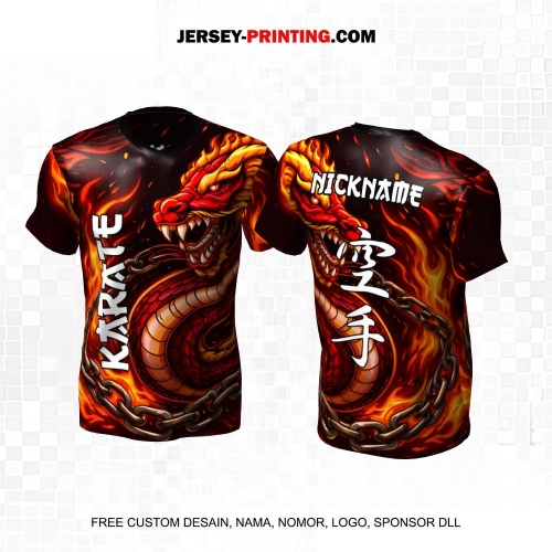 Jersey Karate Hitam Merah Orange Motif Naga Api 287