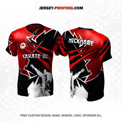 Jersey Karate Hitam Merah Putih Motif Abstrak Polkadot 332