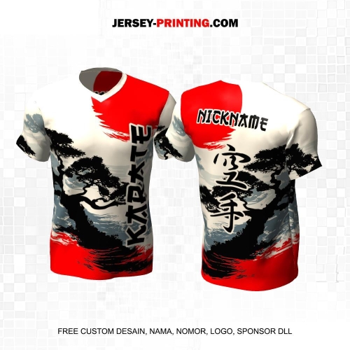 Jersey Karate Krem Hitam Merah Motif Siluet View 286