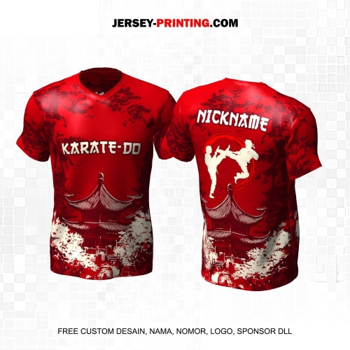 Jersey Karate Merah Krem Motif Bangunan Kuno 273