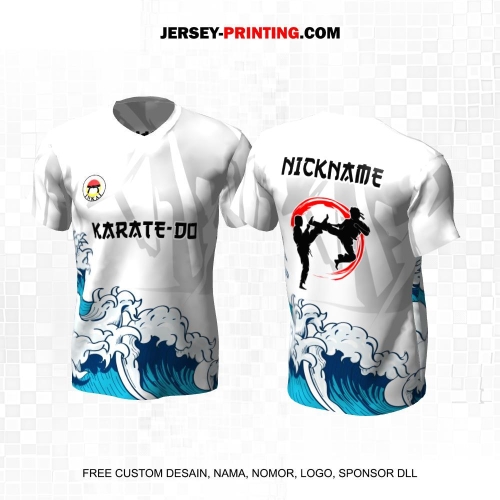 Jersey Karate Putih Abu Biru Motif Abstrak Ombak 277