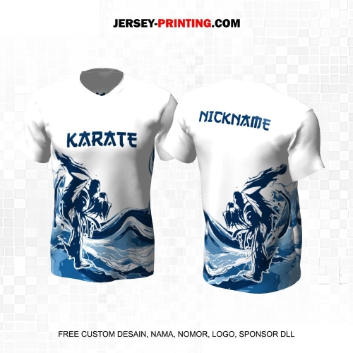 Jersey Karate Putih Biru Motif Abstrak 260
