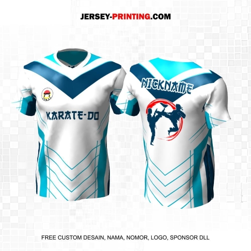 Jersey Karate Putih Biru Motif Abstrak 290