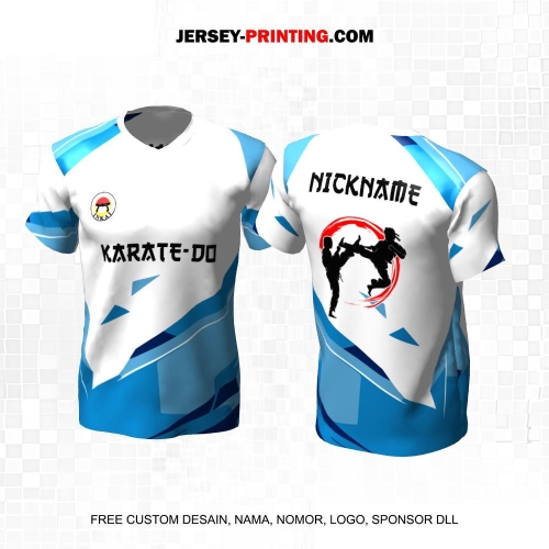 Jersey Karate Putih Biru Motif Abstrak 296