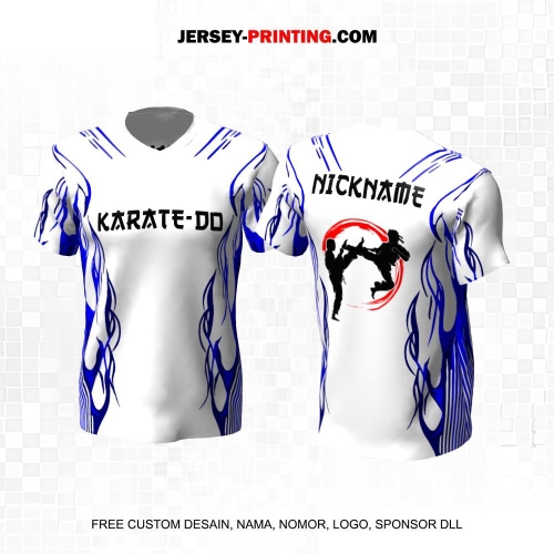Jersey Karate Putih Biru Motif Abstrak 297