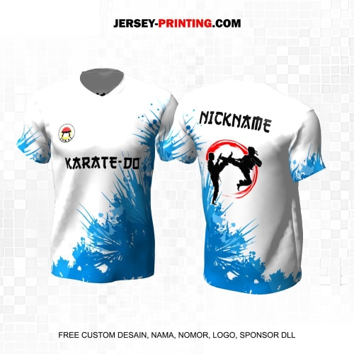 Jersey Karate Putih Biru Motif Abstrak 300