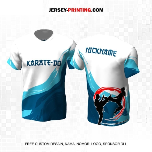 Jersey Karate Putih Biru Motif Liquid 276
