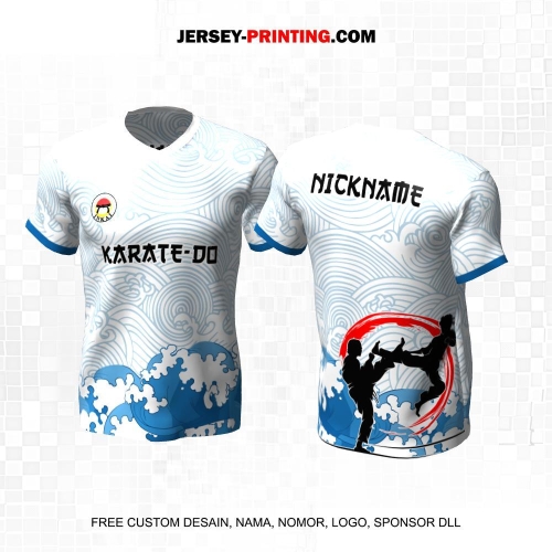 Jersey Karate Putih Biru Motif Ombak 262