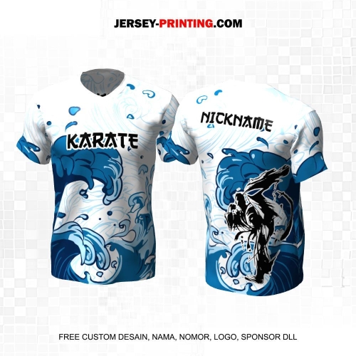 Jersey Karate Putih Biru Motif Ombak 280