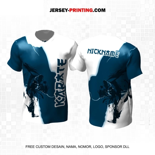 Jersey Karate Putih Biru Motif Retak 301