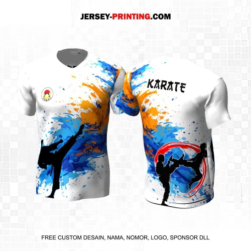 Jersey Karate Putih Biru Orange Motif Abstrak 291