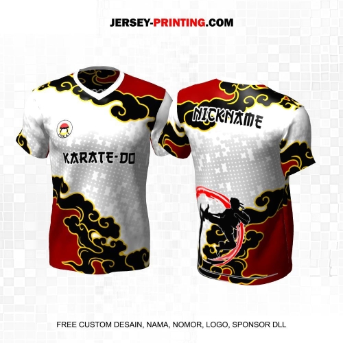 Jersey Karate Putih Maroon Hitam Motif Polkadot Awan China 293
