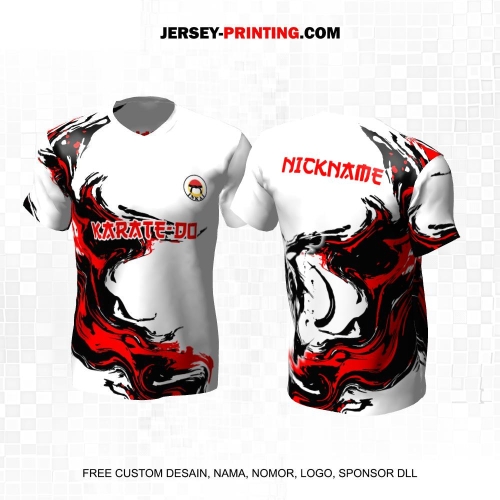 Jersey Karate Putih Merah Hitam Motif Abstrak Liquid 313