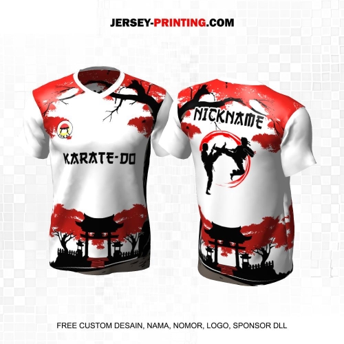 Jersey Karate Putih Merah Hitam Motif Bangunan Kuno 272