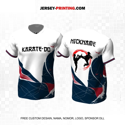 Jersey Karate Putih Navy Motif Abstrak 261