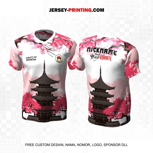 Jersey Karate Putih Pink Motif Bangunan Kuno 274