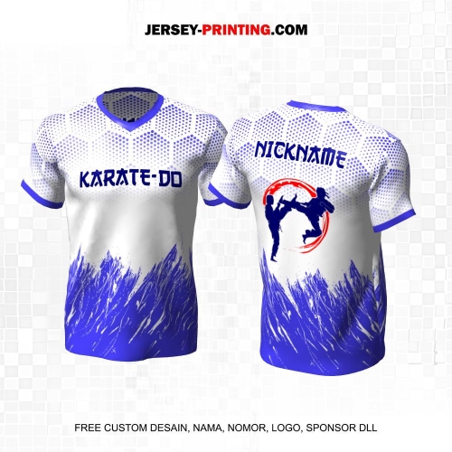 Jersey Karate Putih Ungu Motif Abstrak Polkadot 239