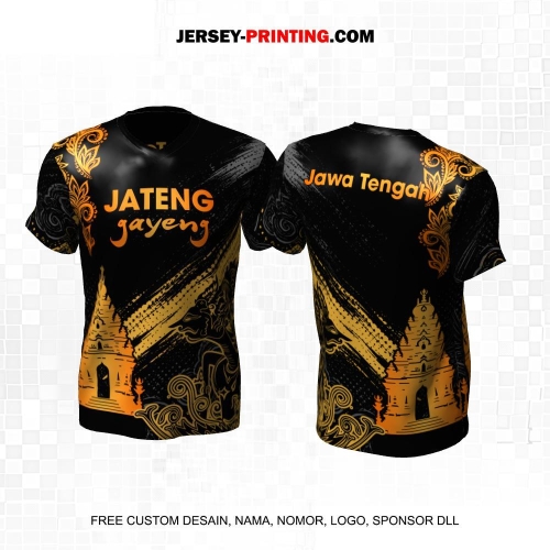 Jersey Kebudayaan Indonesia Hitam Gold Orange Motif Abstrak Wayang Candi 15
