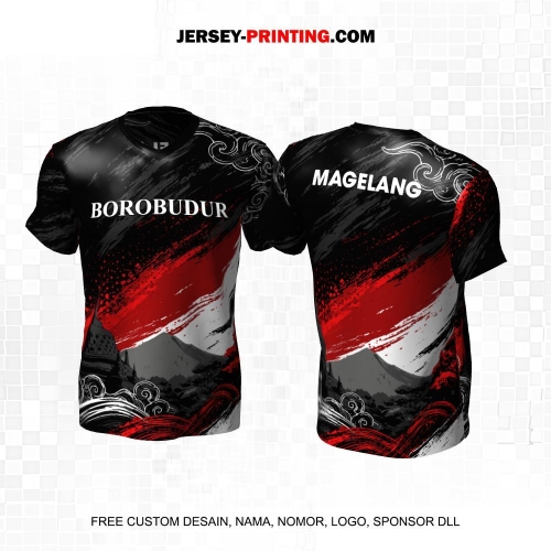 Jersey Kebudayaan Indonesia Hitam Merah Putih Motif Abstrak Gunung Candi 16
